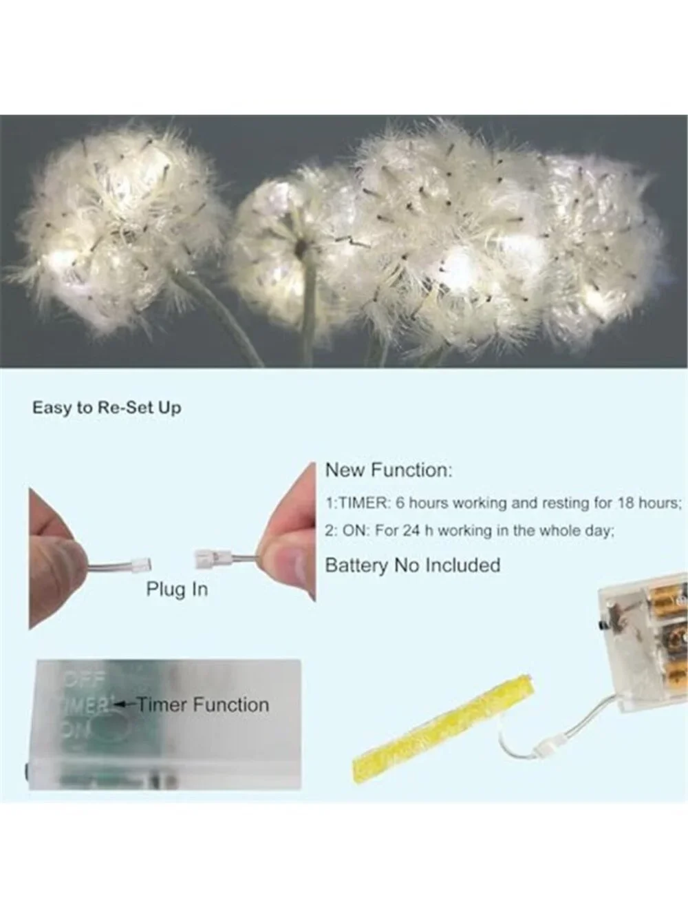Artificial Dandelion Flowers with LED Lights with Timer Faux Dandelion Flowers